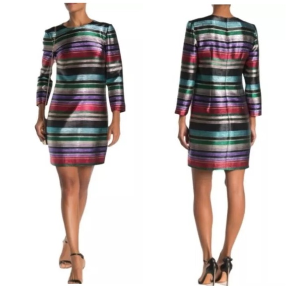 Trina Turk Metallic Multicolor Shift Dress 4 Rainbow Evening Party Cocktail - Picture 2 of 12
